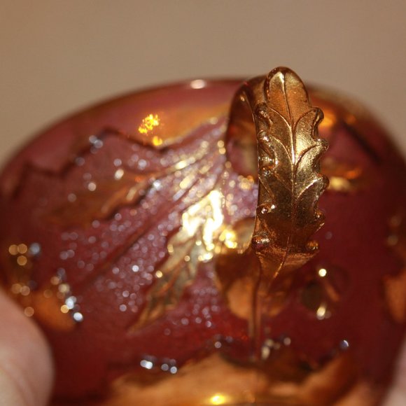 Vintage Red Cranberry and Gold Hand Painted Raised Detail Glass Tea Cup - Picture 3 of 3